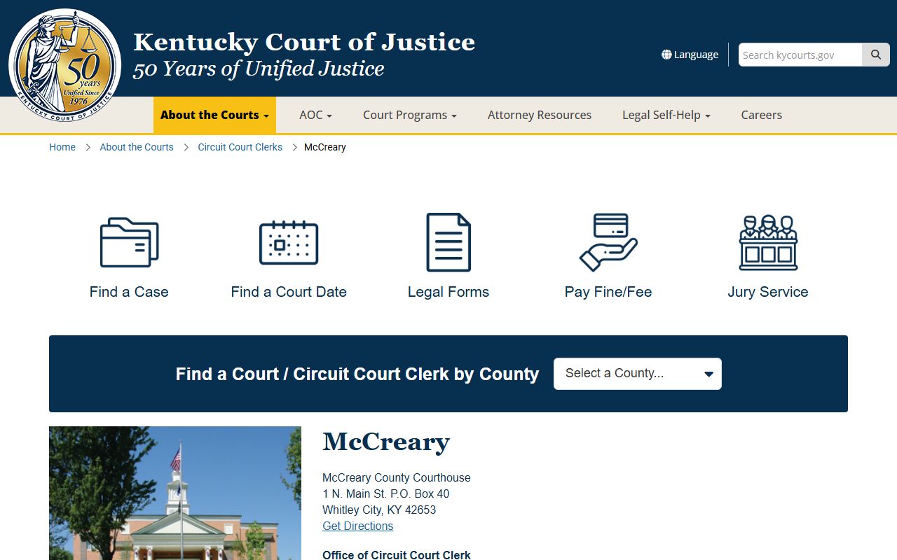 McCreary County court records after arrest clerk and courthouse information